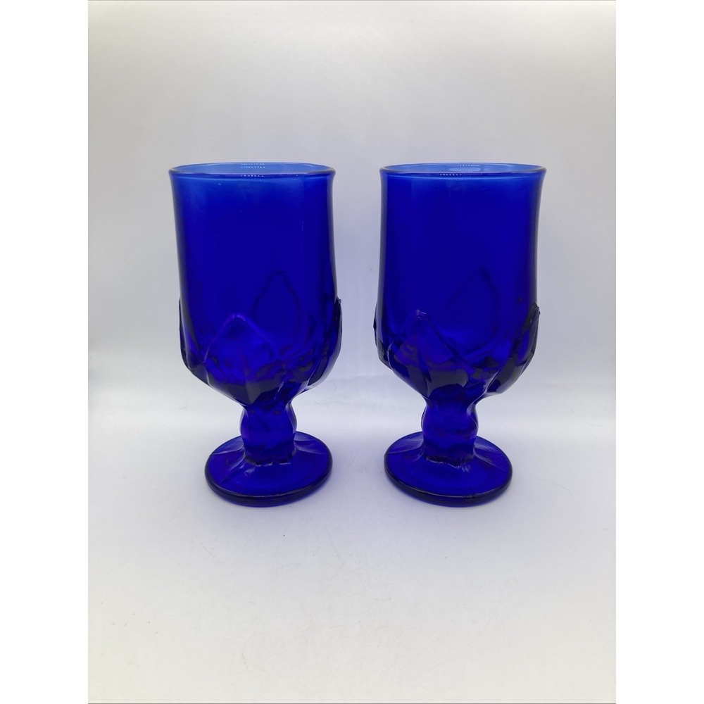 Vintage Pair of Tiffin Franciscan Cabaret Blue Lotus Flower 10oz Glasses Goblets